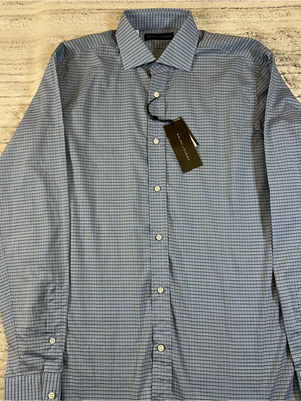 Ralph Lauren Made in Italy Blue Plaid Cotton Dress Shirt Size 15